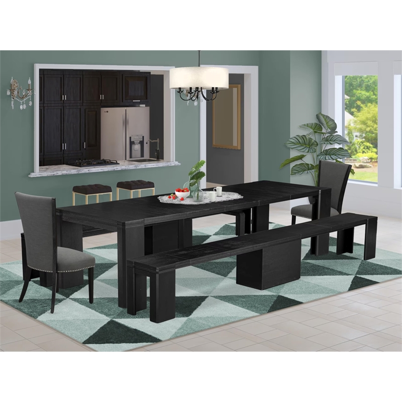 East West Furniture Xtenczar 5 -Piece Dining Room Table Set in Black Finish