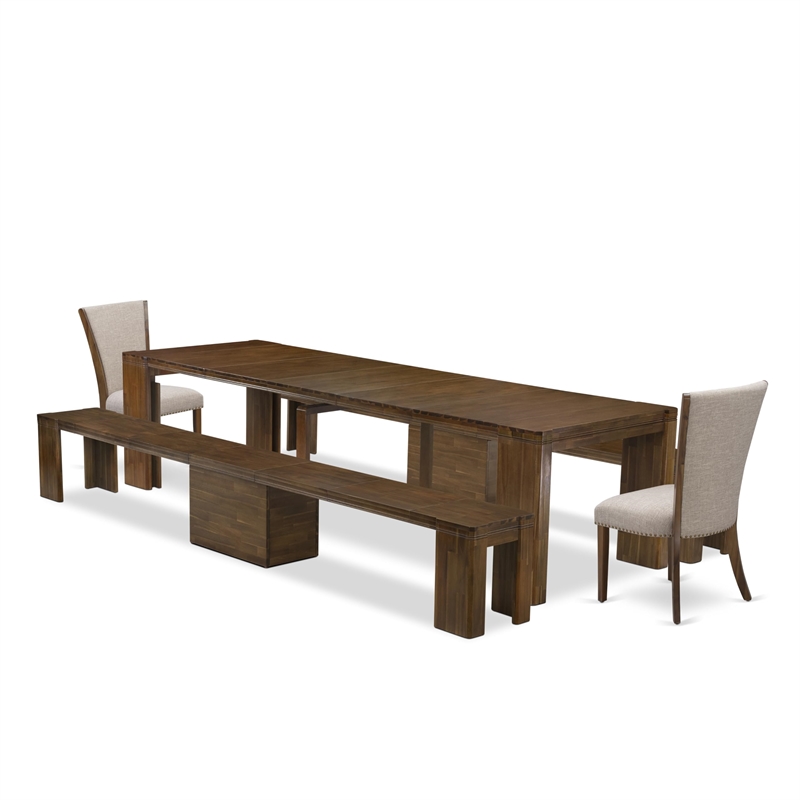 East West Furniture Xtenczar 5-Piece Extendable Dining Set in Walnut Finish