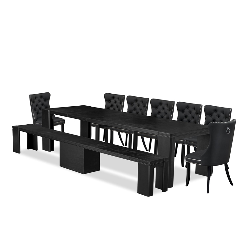 East West Furniture Xtenczar 9 -Piece Dining Room Table Set in Black Finish
