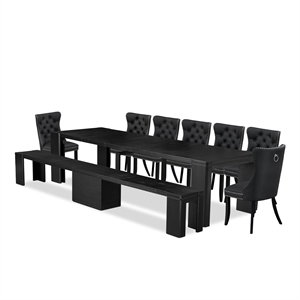 East West Furniture Xtenczar 9 -Piece Dining Room Table Set in Black Finish