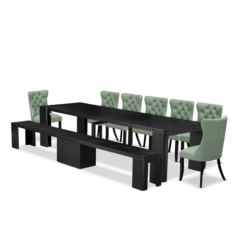 East West Furniture Xtenczar 9 -Piece Dining Room Table Set in Black Finish