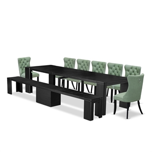 East West Furniture Xtenczar 9 -Piece Dining Room Table Set in Black Finish