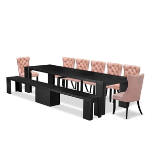 East West Furniture Xtenczar 9 -Piece Dining Room Table Set in Black Finish