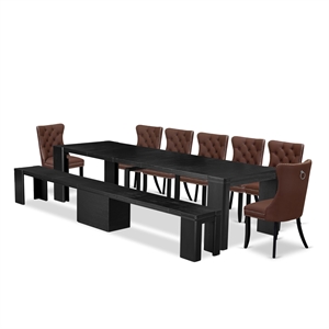 East West Furniture Xtenczar 9 -Piece Dining Room Table Set in Black Finish
