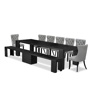 East West Furniture Xtenczar 9 -Piece Dining Room Table Set in Black Finish