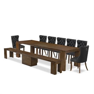 East West Furniture Xtenczar 9-Piece Extendable Dining Set in Walnut Finish