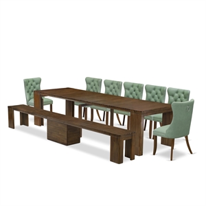 East West Furniture Xtenczar 9-Piece Extendable Dining Set in Walnut Finish