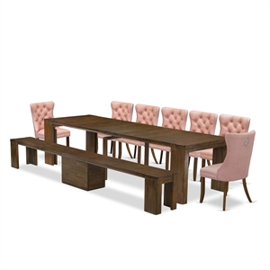 East West Furniture Xtenczar 9-Piece Extendable Dining Set in Walnut Finish