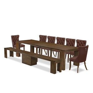 East West Furniture Xtenczar 9-Piece Extendable Dining Set in Walnut Finish