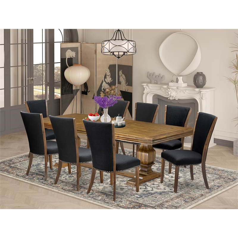 East West Furniture Northcliffe 9-Piece Modern Dining Table Set in Walnut Finish