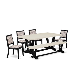 East West Furniture V-Style 6-Piece Kitchen Table Set in Linen White Finish