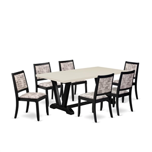 East West Furniture V-Style 7-Piece Modern Dining Table Set in Linen White