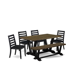 East West Furniture V-Style 6-Piece Kitchen Table Set in Distressed Jacobean