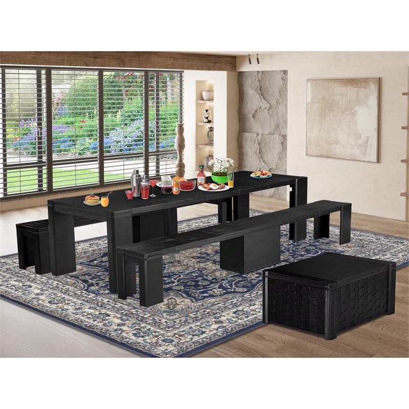 East West Furniture Xtenczar 4 Pieces Extendable Dining Set in Black Finish