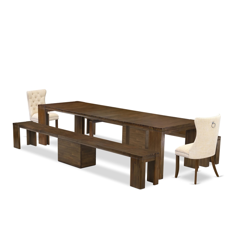 East West Furniture Xtenczar 5-Piece Extendable Dining Set in Walnut Finish