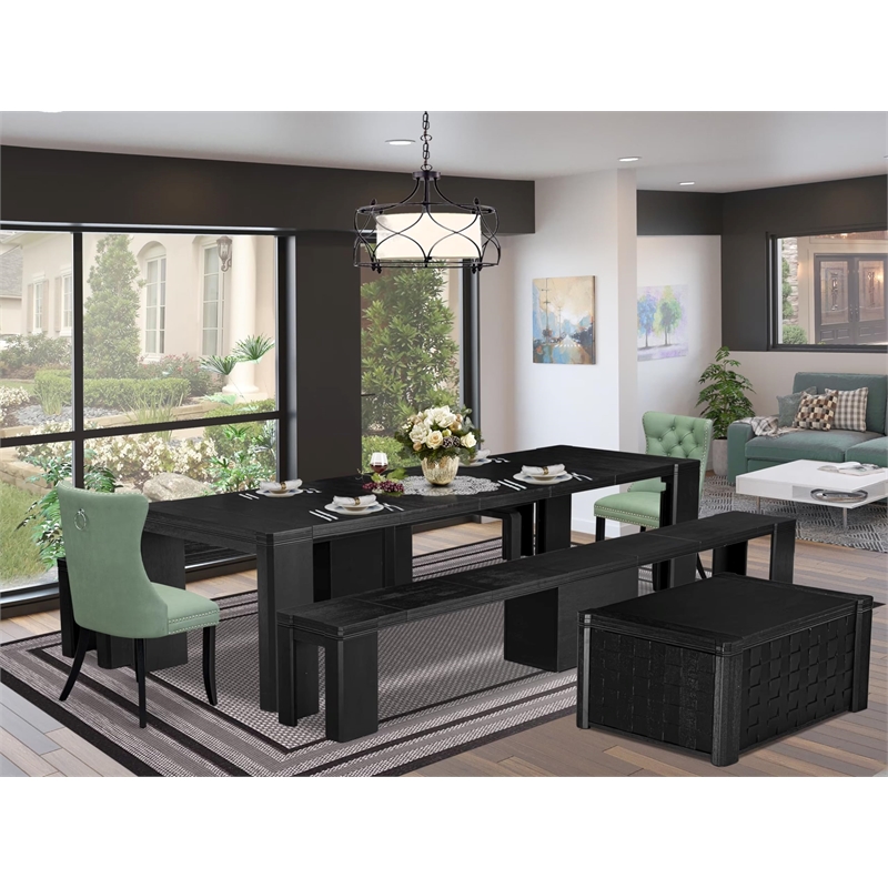 East West Furniture Xtenczar 6 -Piece Dining Room Table Set in Black Finish