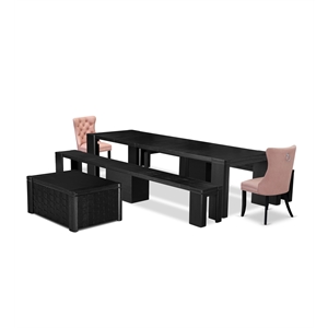 East West Furniture Xtenczar 6 -Piece Dining Room Table Set in Black Finish