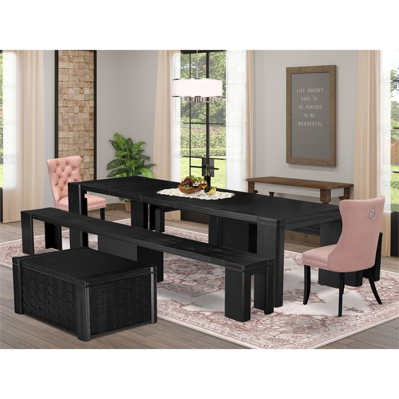 East West Furniture Xtenczar 6 -Piece Dining Room Table Set in Black Finish