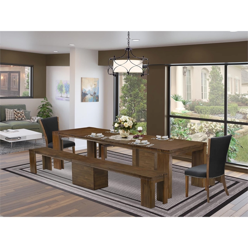 East West Furniture Xtenczar 5-Piece Extendable Dining Set in Walnut Finish