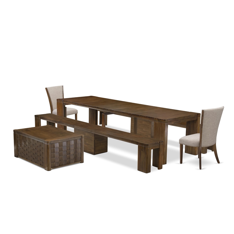 East West Furniture Xtenczar 6-Piece Extendable Dining Set in Walnut Finish