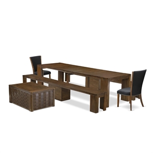 East West Furniture Xtenczar 6-Piece Extendable Dining Set in Walnut Finish