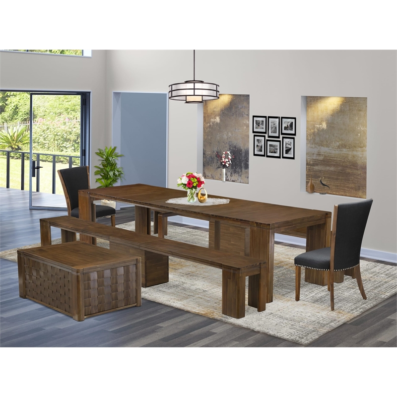 East West Furniture Xtenczar 6-Piece Extendable Dining Set in Walnut Finish