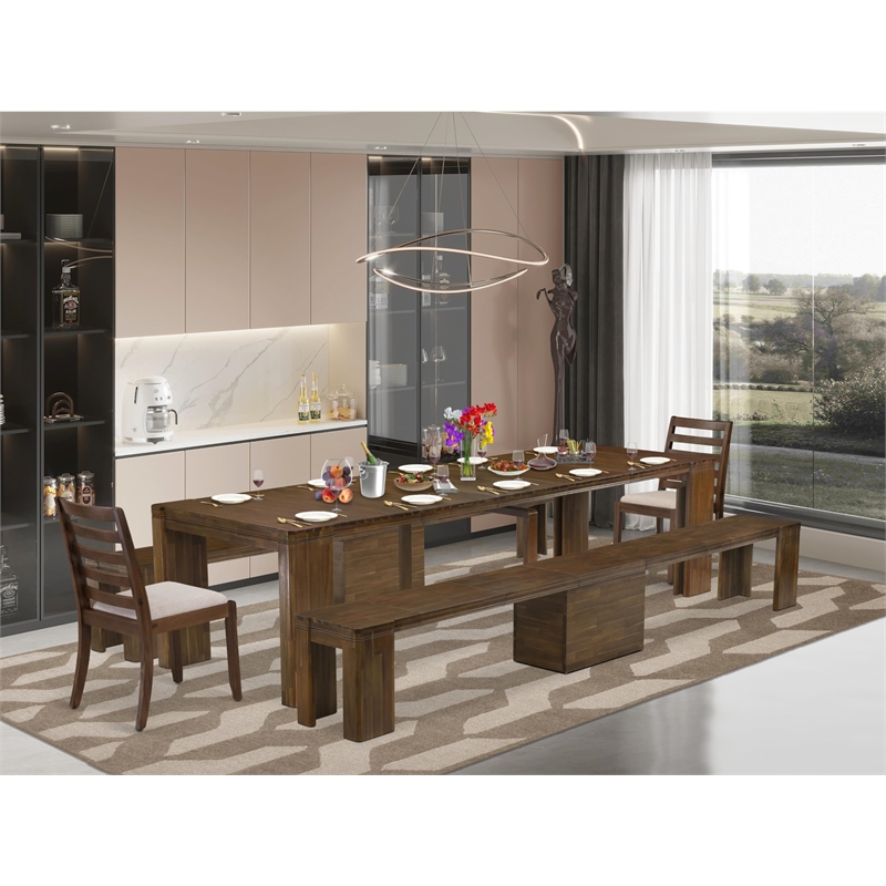 East West Furniture Xtenczar 5-Piece Extendable Dining Set in Walnut Finish