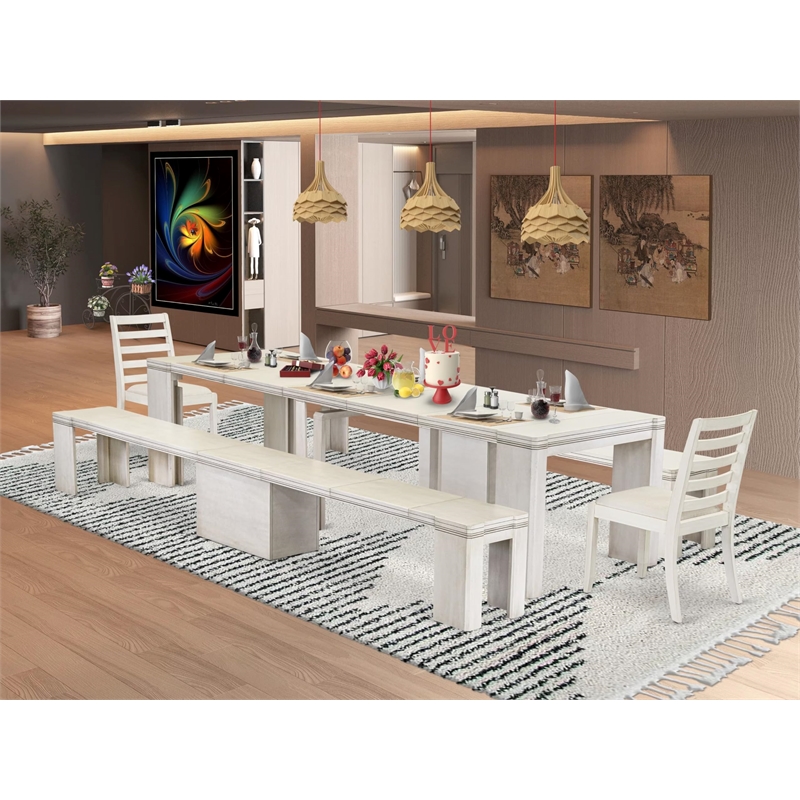 East West Furniture Xtenczar 5-Piece Extendable Dining Set in White Finish