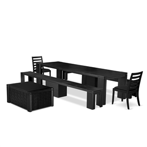 East West Furniture Xtenczar 6 -Piece Dining Room Table Set in Black Finish
