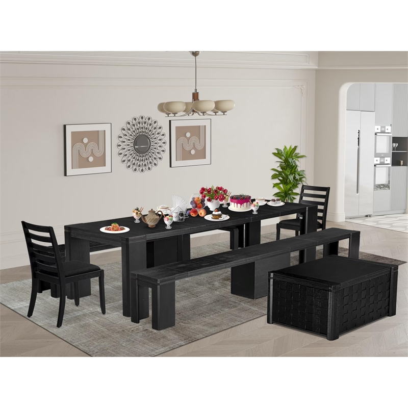 East West Furniture Xtenczar 6 -Piece Dining Room Table Set in Black Finish