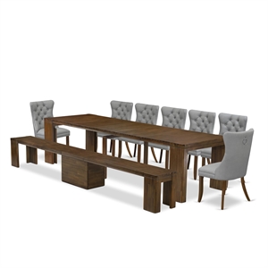 East West Furniture Xtenczar 9-Piece Extendable Dining Set in Walnut Finish