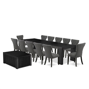 East West Furniture Xtenczar 14 -Piece Dining Room Table Set in Black Finish