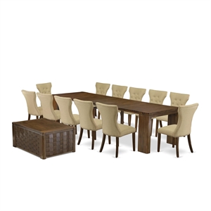 East West Furniture Xtenczar 14-Piece Extendable Dining Set in Walnut Finish