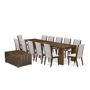 East West Furniture Xtenczar 14-Piece Extendable Dining Set in Walnut Finish