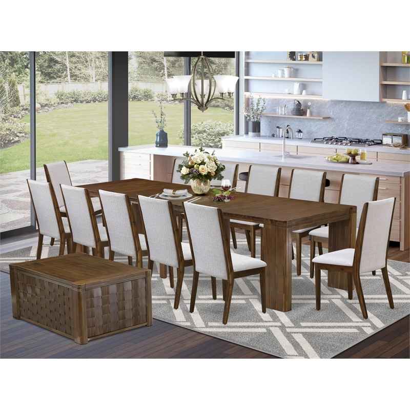 East West Furniture Xtenczar 14-Piece Extendable Dining Set in Walnut Finish