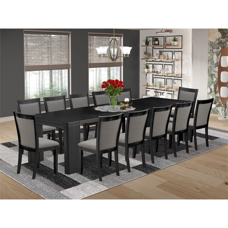 East West Furniture Xtenczar 13 -Piece Dining Room Table Set in Black Finish