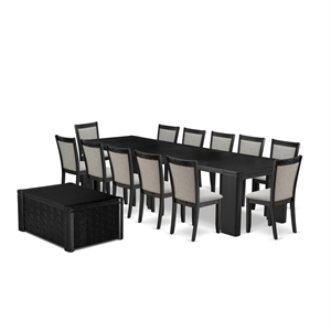 East West Furniture Xtenczar 14 -Piece Dining Room Table Set in Black Finish