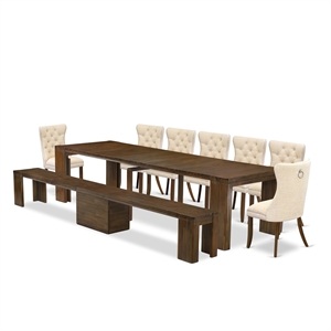 East West Furniture Xtenczar 9-Piece Extendable Dining Set in Walnut Finish