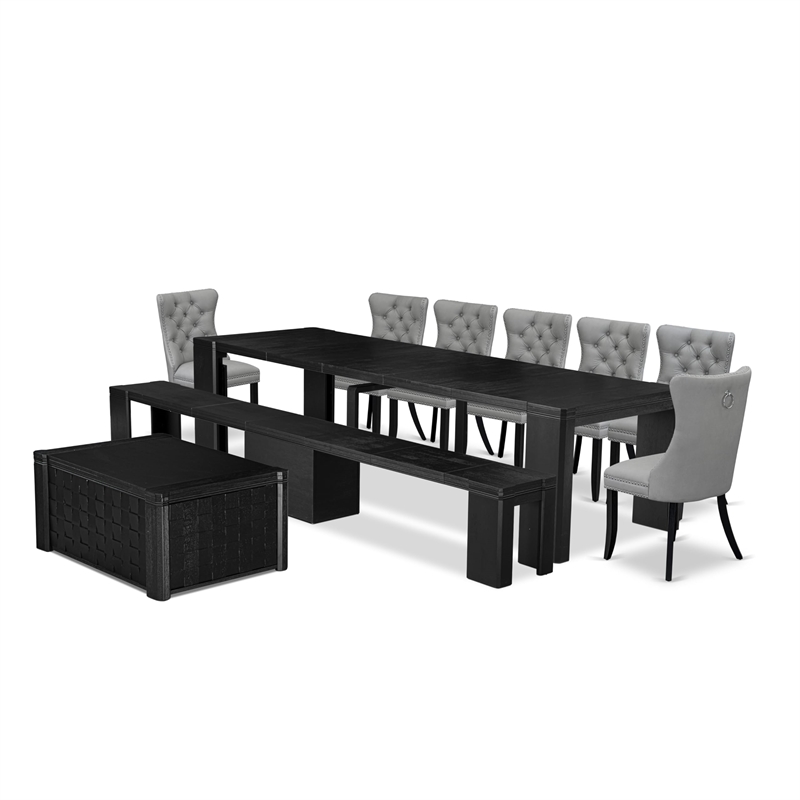 East West Furniture Xtenczar 10 -Piece Dining Room Table Set in Black Finish