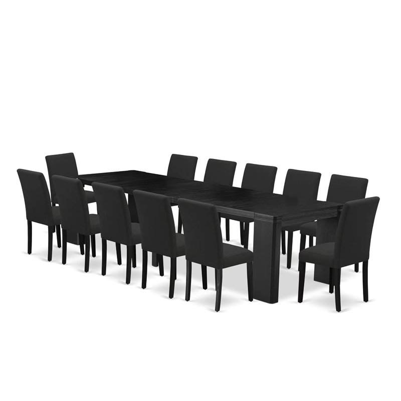 East West Furniture Xtenczar 13 -Piece Dining Room Table Set in Black Finish