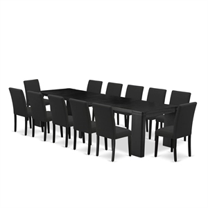 East West Furniture Xtenczar 13 -Piece Dining Room Table Set in Black Finish