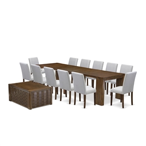 East West Furniture Xtenczar 14-Piece Extendable Dining Set in Walnut Finish