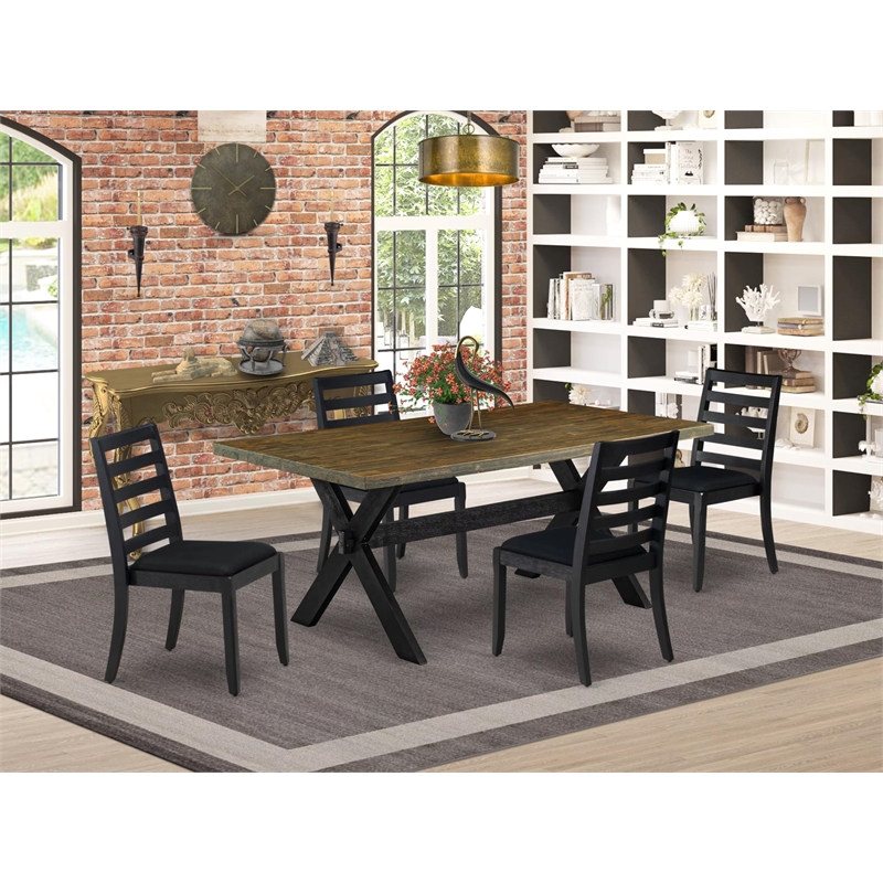 East West Furniture X-Style 5-Piece Dining Table Set in Distressed Jacobean