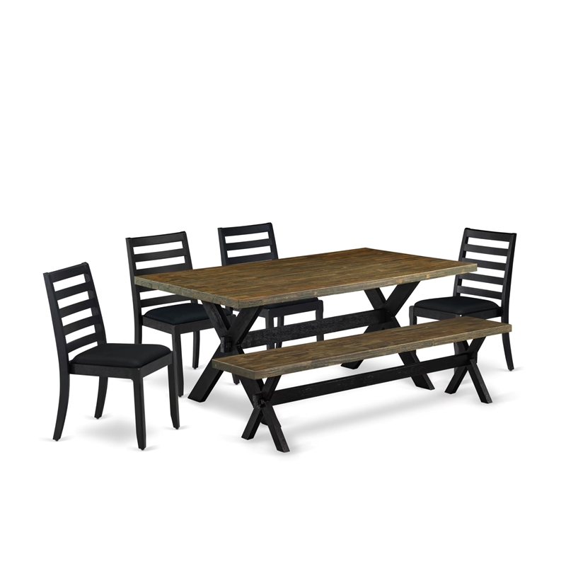 East West Furniture X-Style 6-Piece Kitchen Table Set in Distressed Jacobean