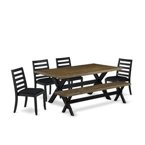 East West Furniture X-Style 6-Piece Kitchen Table Set in Distressed Jacobean