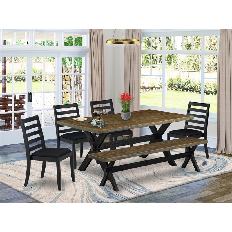 East West Furniture X-Style 6-Piece Kitchen Table Set in Distressed Jacobean