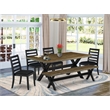 East West Furniture X-Style 6-Piece Kitchen Table Set in Distressed Jacobean