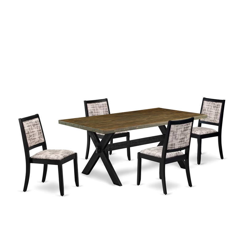 East West Furniture X-Style 5-Piece Modern Dining Set in Distressed Jacobean