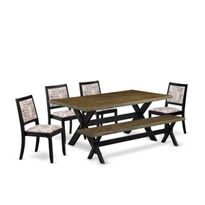 East West Furniture X-Style 6-Piece Diniing Room Set in Distressed Jacobean