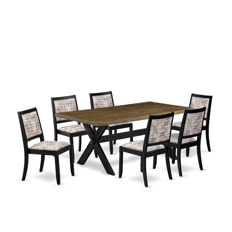 East West Furniture X-Style 7-Piece Kitchen Table Set in Distressed Jacobean